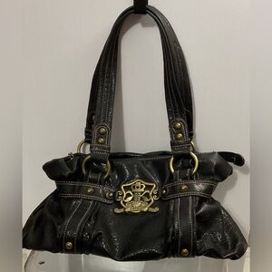 Y2K Kathy Van Zeeland Black Shoulder Bag with Gold Accents